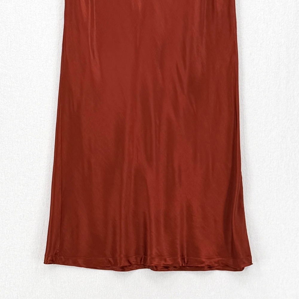 ENZA COSTA Satin Bias Slip Skirt Womens Large Umber Rust Midi Maxi Side Slit NEW - Picture 13 of 16
